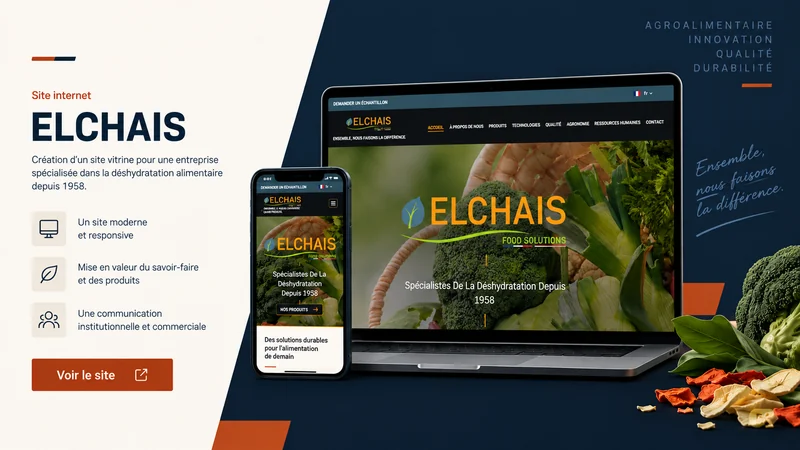 Le site ELCHAIS présenté sur ordinateur portable et sur téléphone